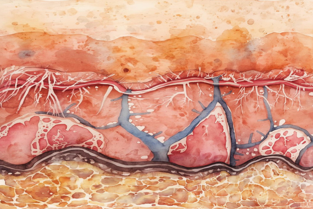 Abstract representation of dermal structure and collagen renewal during plasma skin treatments.