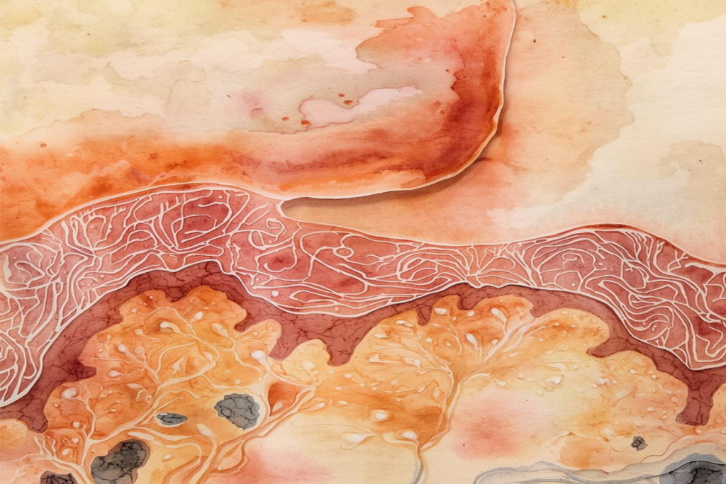 Artistic depiction of skin structure and deeper tissue response during NeoGen plasma treatment.