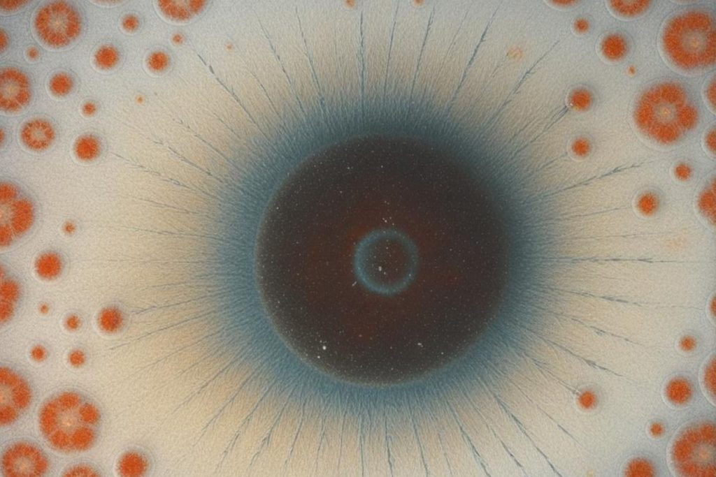 Abstract illustration of an eye representing Plexr plasma treatment, precision energy, and tissue regeneration around the eyelids.