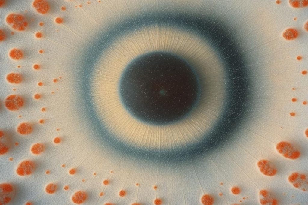 Abstract illustration representing precision plasma energy and collagen remodeling for non-surgical eyelid rejuvenation.