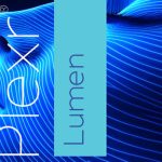 Plexr Lumen logo over glowing blue plasma energy waves, energy-based microneedling at Gia Sena Calgary