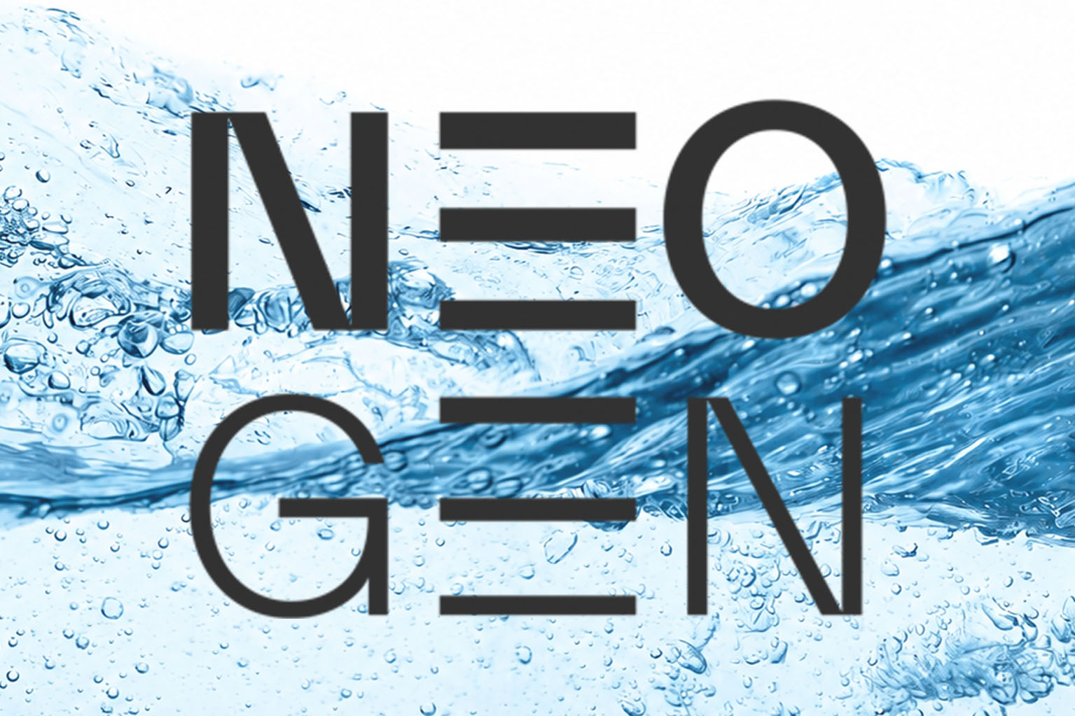 NEOGEN text over flowing water, representing hydration's role in NeoGen plasma treatment