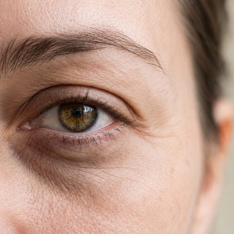 Close-up of an eye showing under-eye dark circles and fine lines