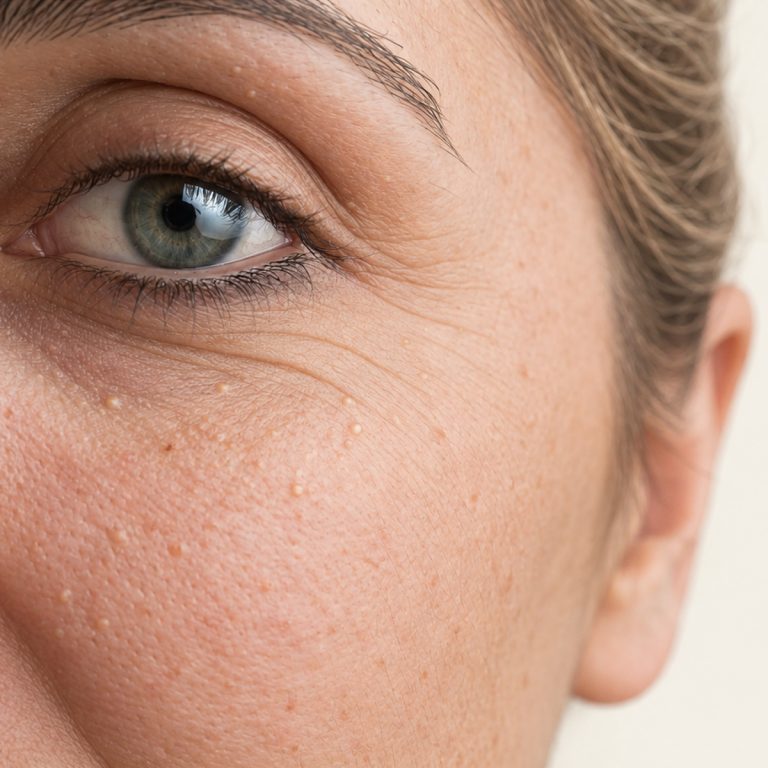 Milia under the eyes and across the cheek